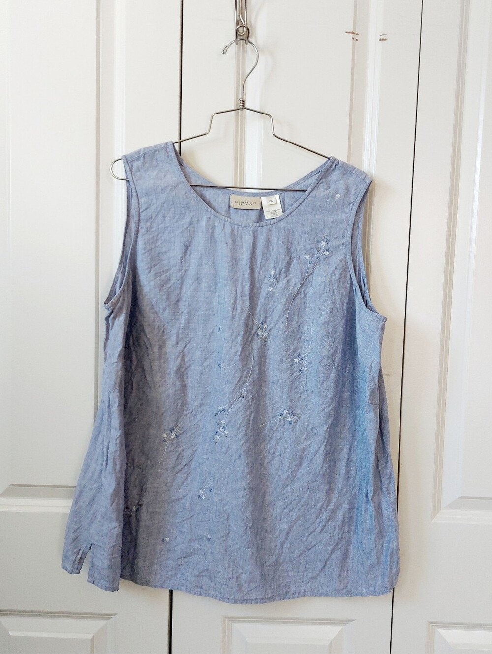 Blue Floral Linen Tank 2X Susan Bristol Summer Granny Cottagecore Teacher